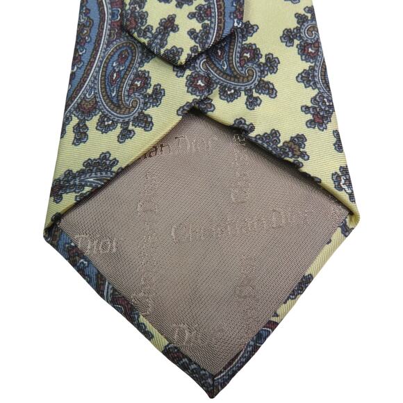 Vintage Christian Dior Neck Tie Yellow & Blue Retro Paisley Silk Tie Designer - Picture 4 of 6